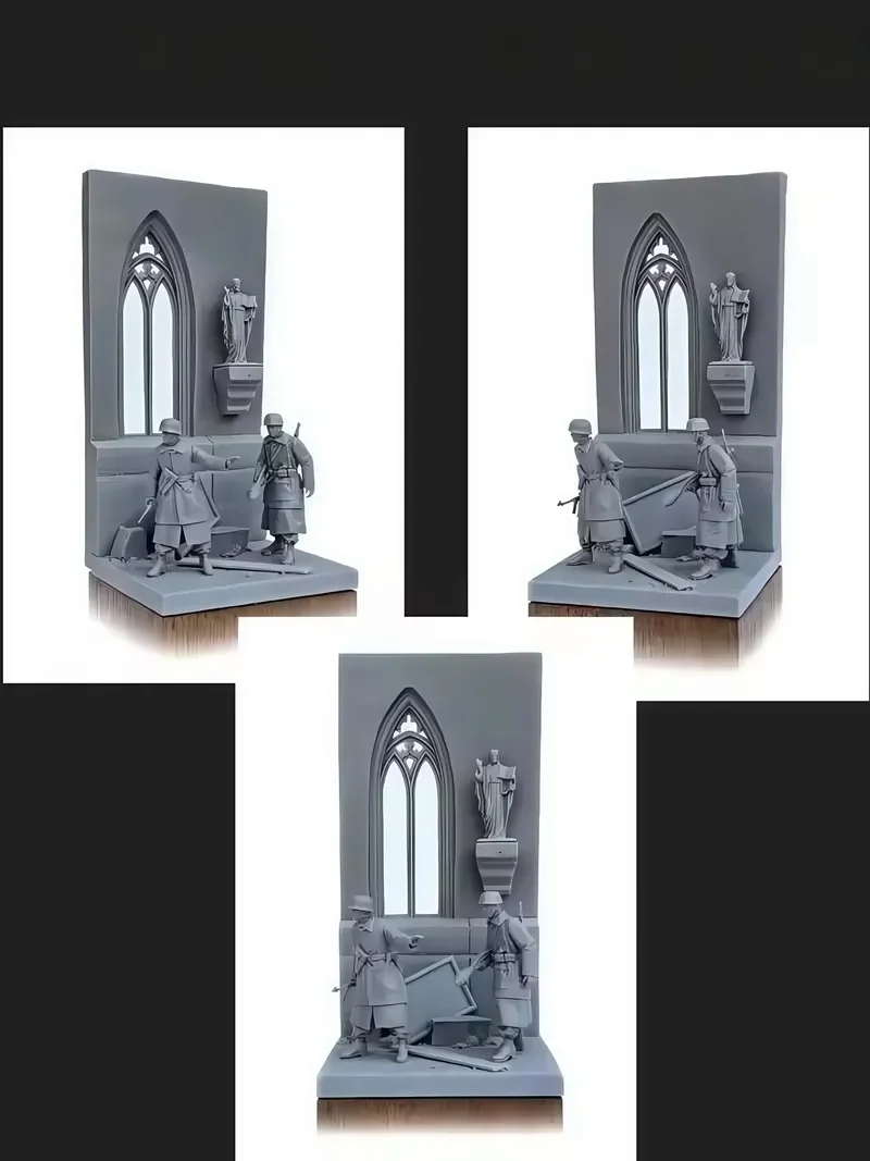 1/35 الحرب العالمية الثانية أوروبا 2 جنود (مع المشهد) تمثال راتنج الجندي قالب أبيض Gk مجموعة غير مقطوعة وغير ملونة