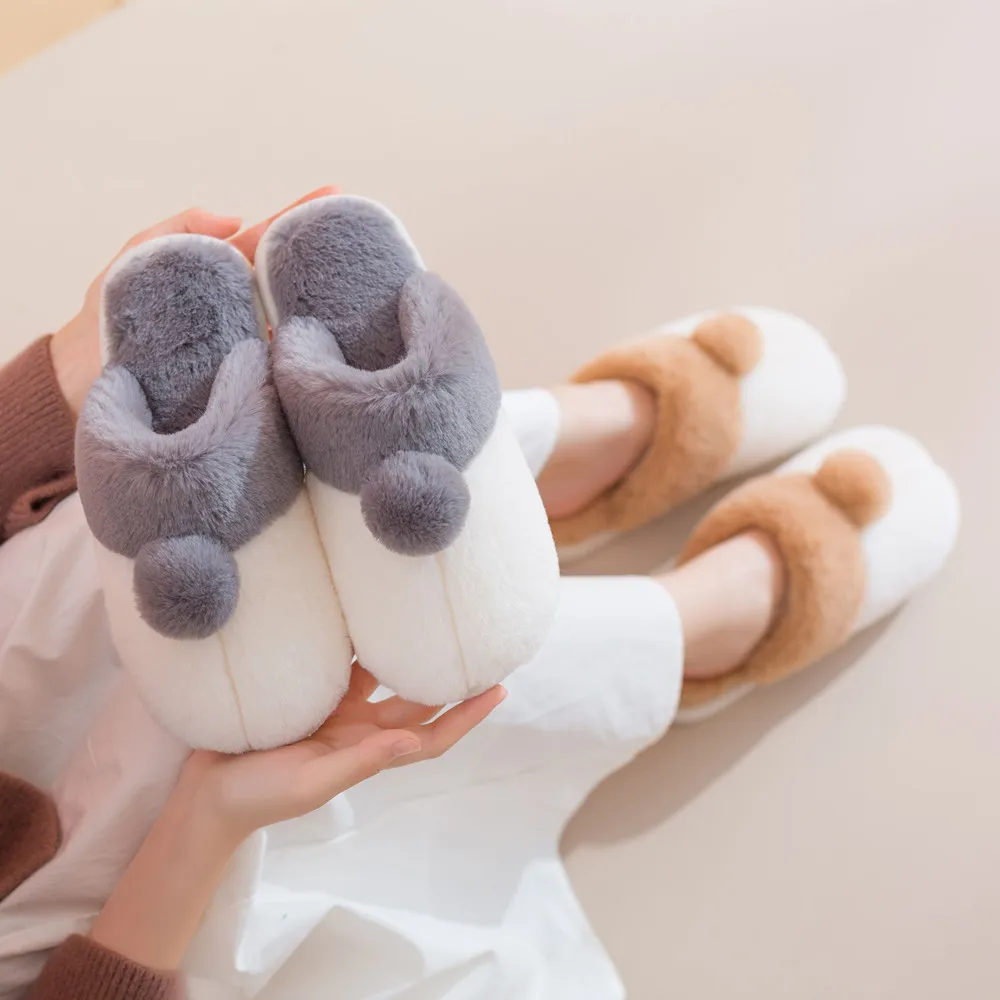

Ladies winter animal slippers warm cute cotton slippers flat heel plush home leisure comfortable platform cartoon couple shoes
