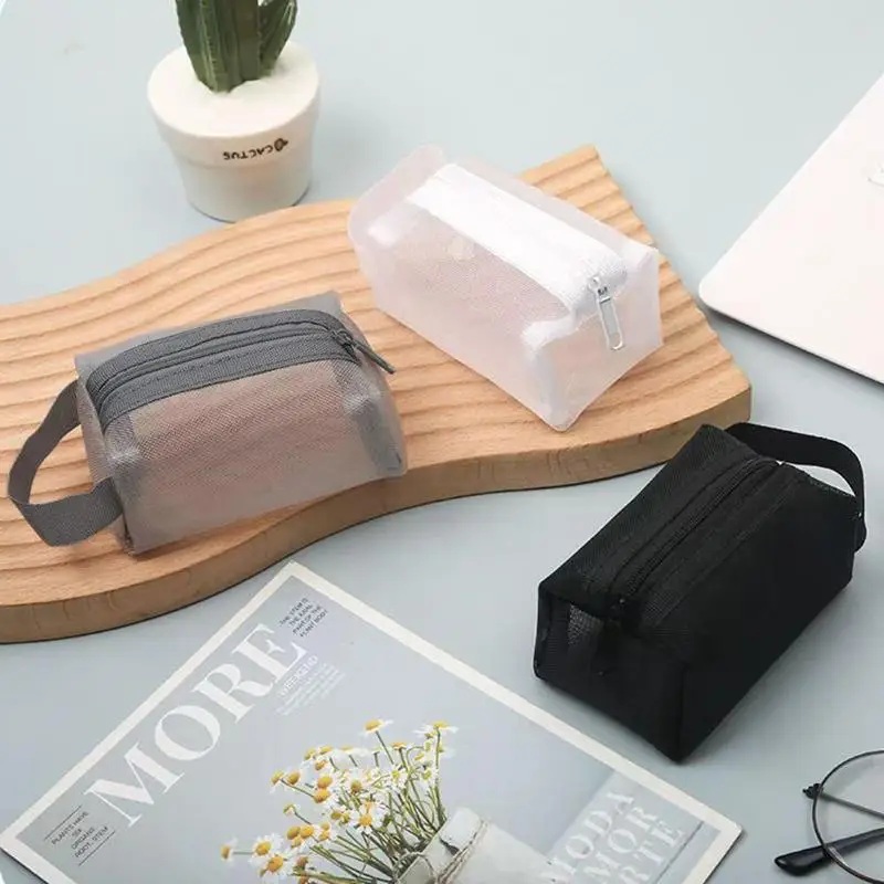 

Transparent Cosmetic Bag Mesh Organizer Large Capacity Key Bag Square Mini Zipper Coin Purse Universal Multifunction