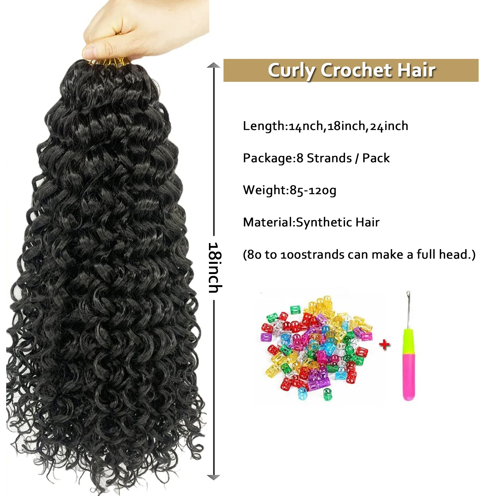 Ocean Wave Braiding Hair Extensions For Women 18Inch Black Water Wave Beach Curly Crochet Braids Hair Synthetic Extensions Hair