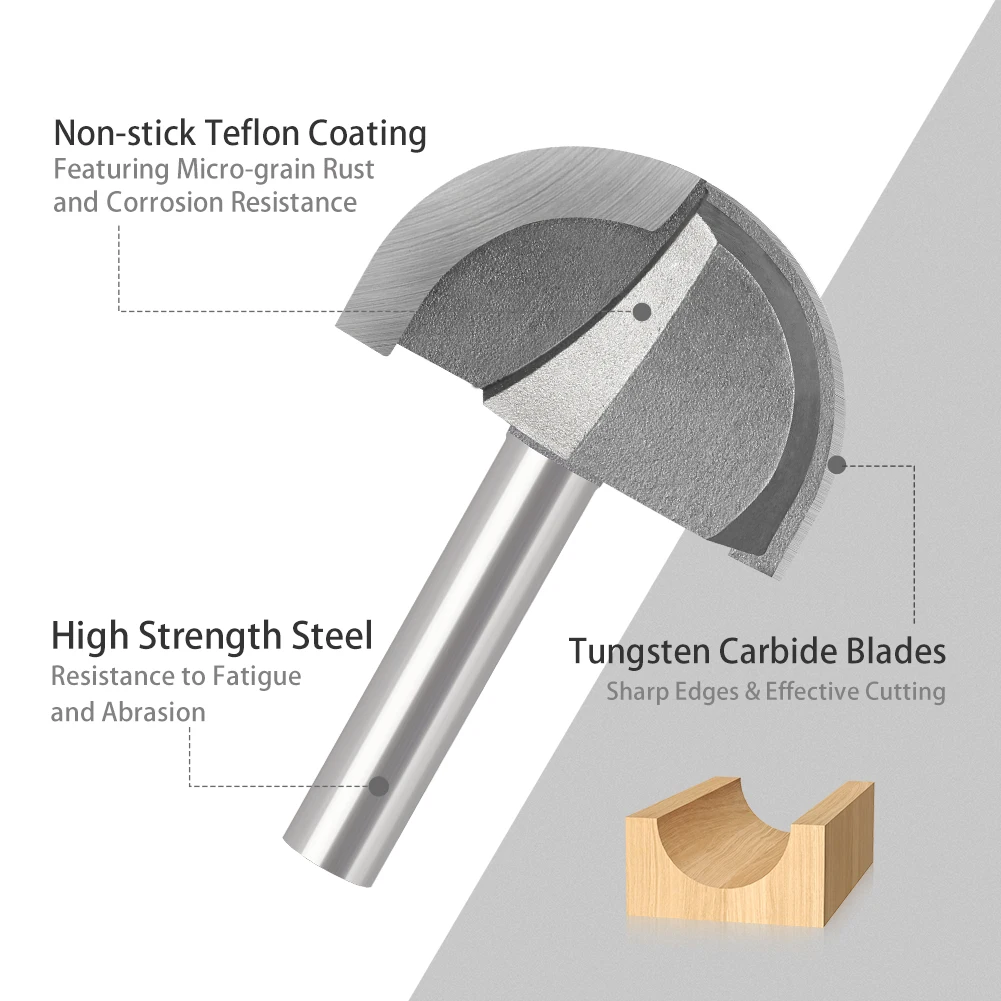 8mm Shank Outer Diameter 40mm CNC Tools Solid Carbide Round Nose Bits Round Nose Cove Core Box Router Bit Shaker Cutter Tools