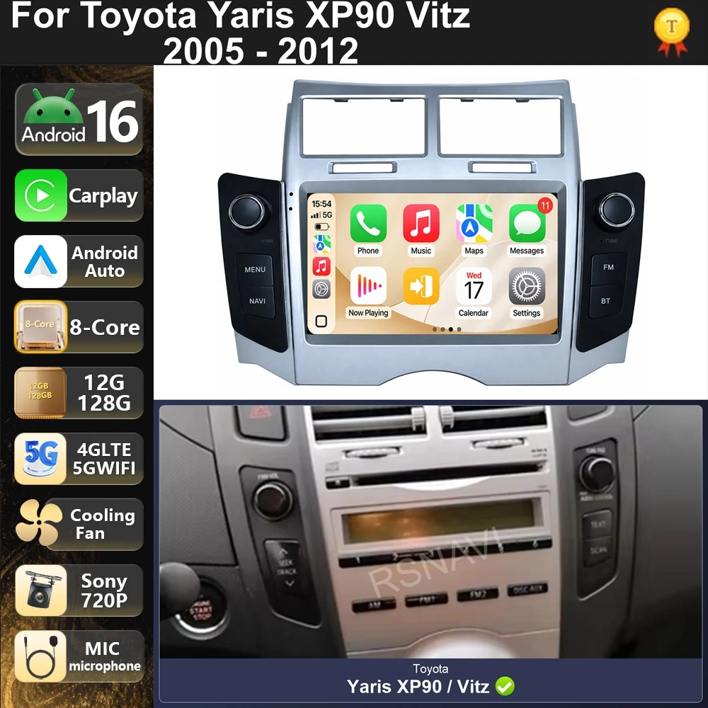 Car Radio Android 16 For Toyota Yaris XP90 Vitz 2005-2012 carplay auto dsp bt 4g