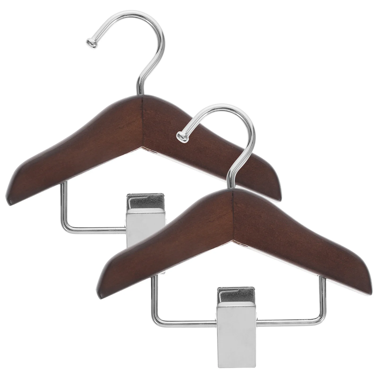 

2Pcs Miniature Wood Hangers Vintage Finish Strong Clips for Baby Clothes Display Pet Apparel Organizer Nursery Stand