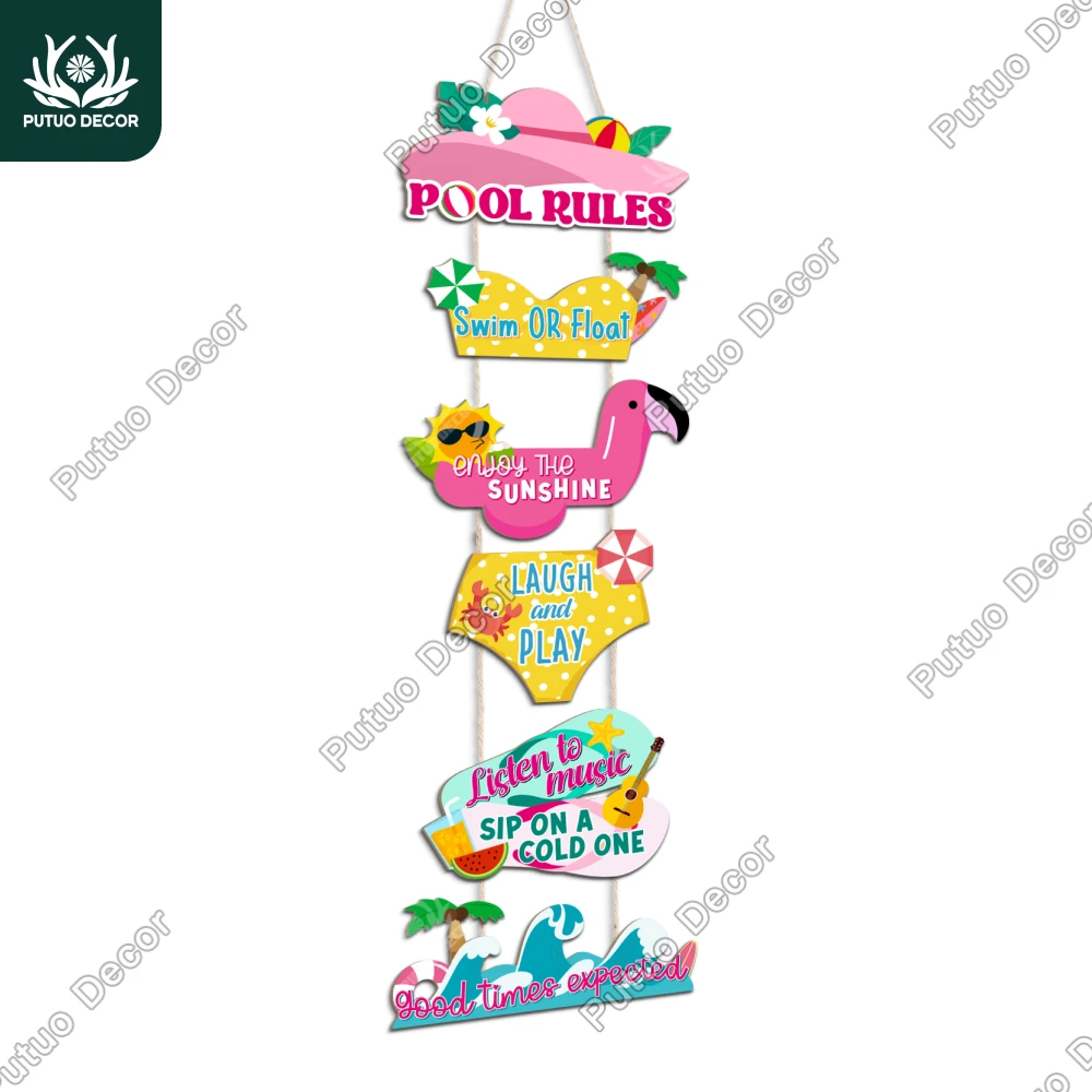 Putuo Decor  Wooden hanging plaque decoration, swimming pool rules swimming or floating, beach wooden hanging sign decoration,