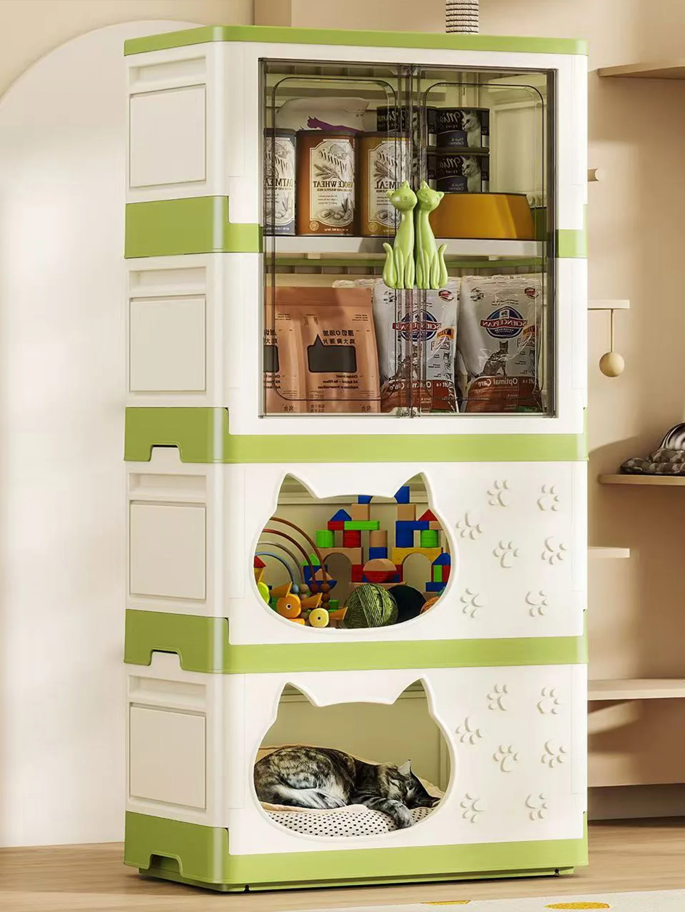 

Складной съемный встроенный многофункциональный утолщенный шкаф-органайзер большой емкости для кошачьих принадлежностей и закусок