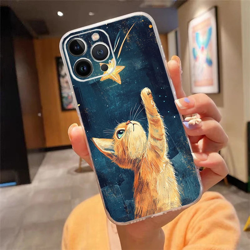 

Lovely Cat Phone Case Carcasa Funda For iPhone 17 Pro Max Air 16 15 14 13 Pro Max 15 16 Pro 15Plus Case