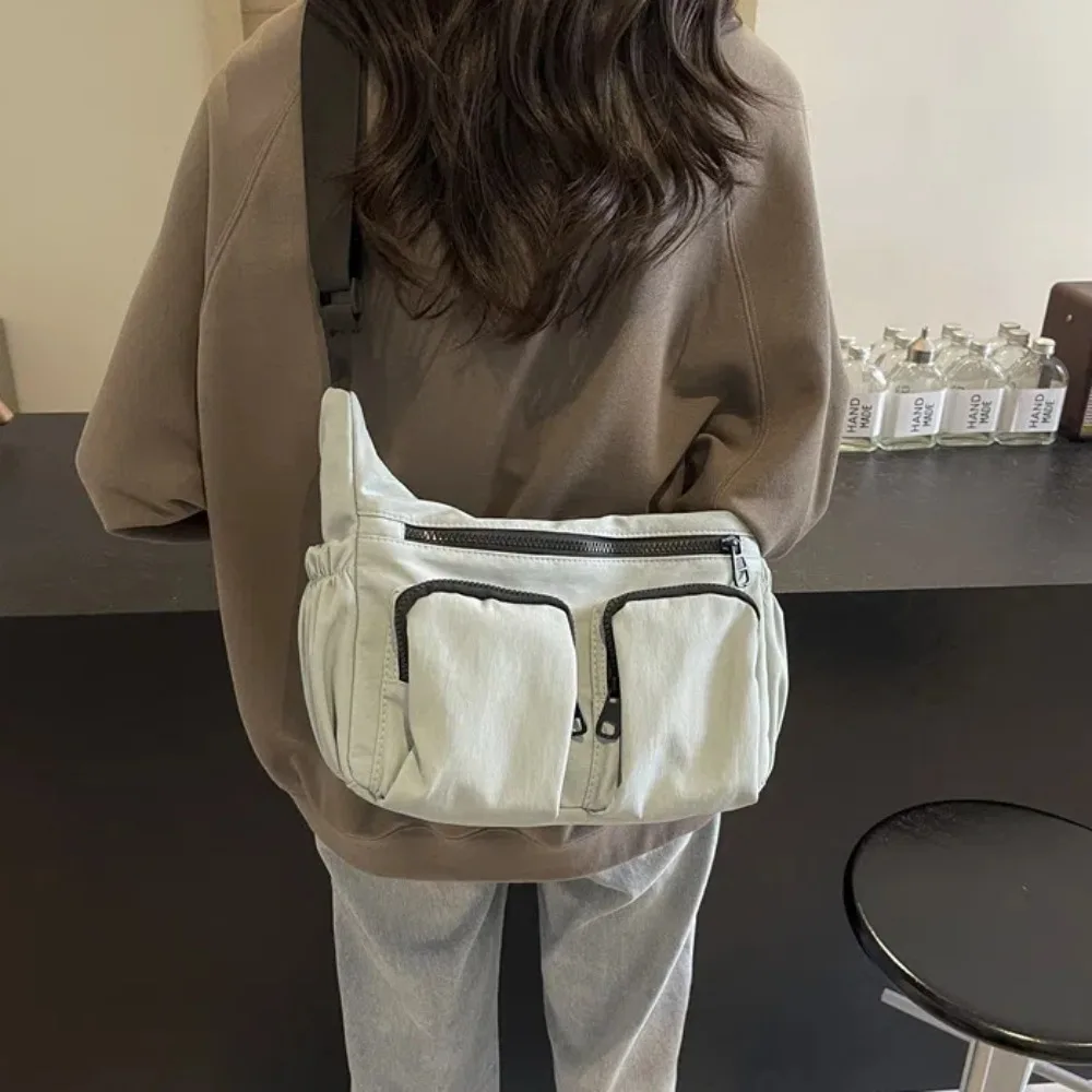 Bolsa tiracolo de grande capacidade para homens e mulheres, estilo Harajuku, bolsa de lona, alça ajustável, bolsa feminina leve