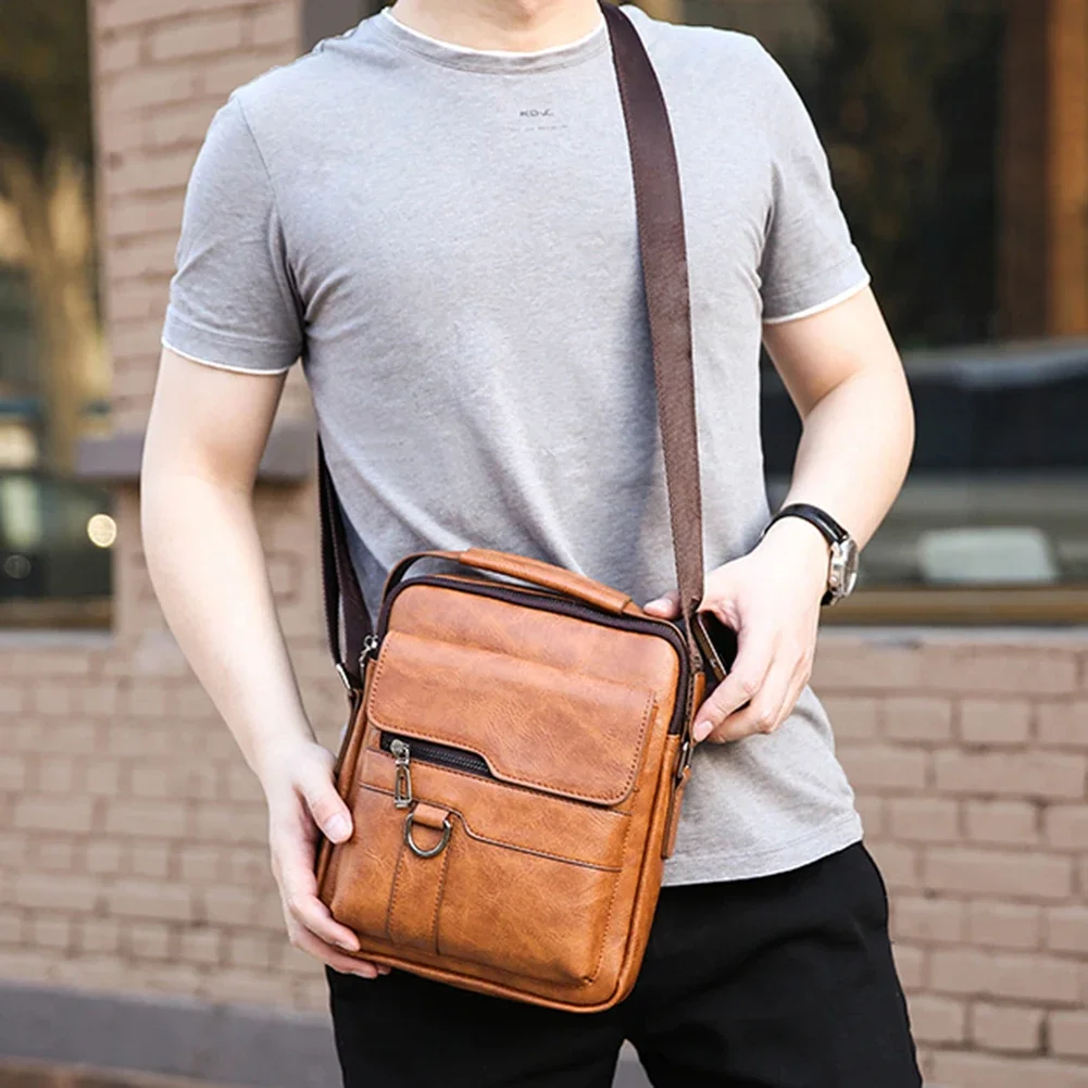 Vintage Man Tassen Pu Lederen Schoudertassen Voor Mannen Business Messenger Bags Mannelijke Mode Draagtassen Multi-Pockets Crossbody Tas