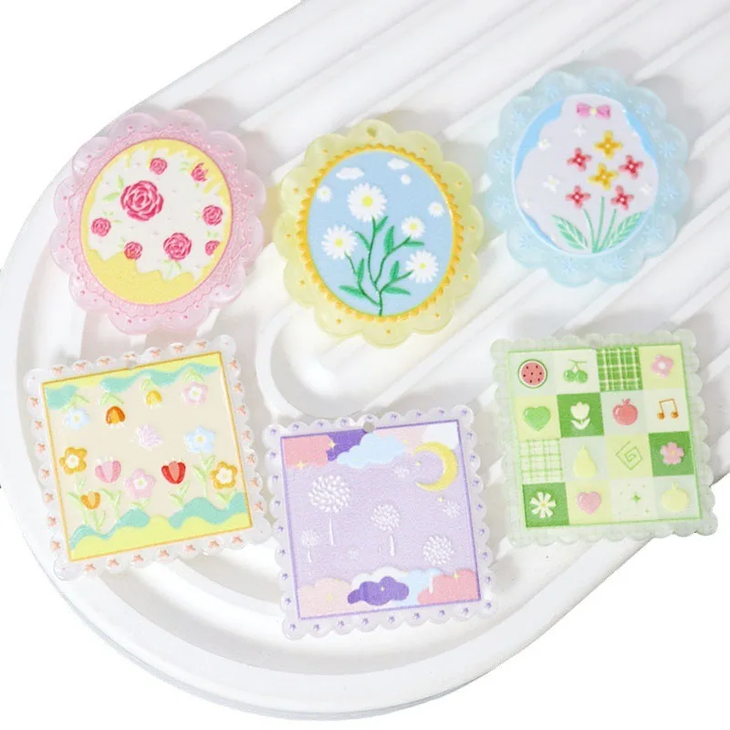 

Новое поступление, 50 шт./лот, цветные цветы, узор, геометрическая печать, овалы/квадратная форма, акриловые бусины, ювелирные изделия своими руками, аксессуары для одежды