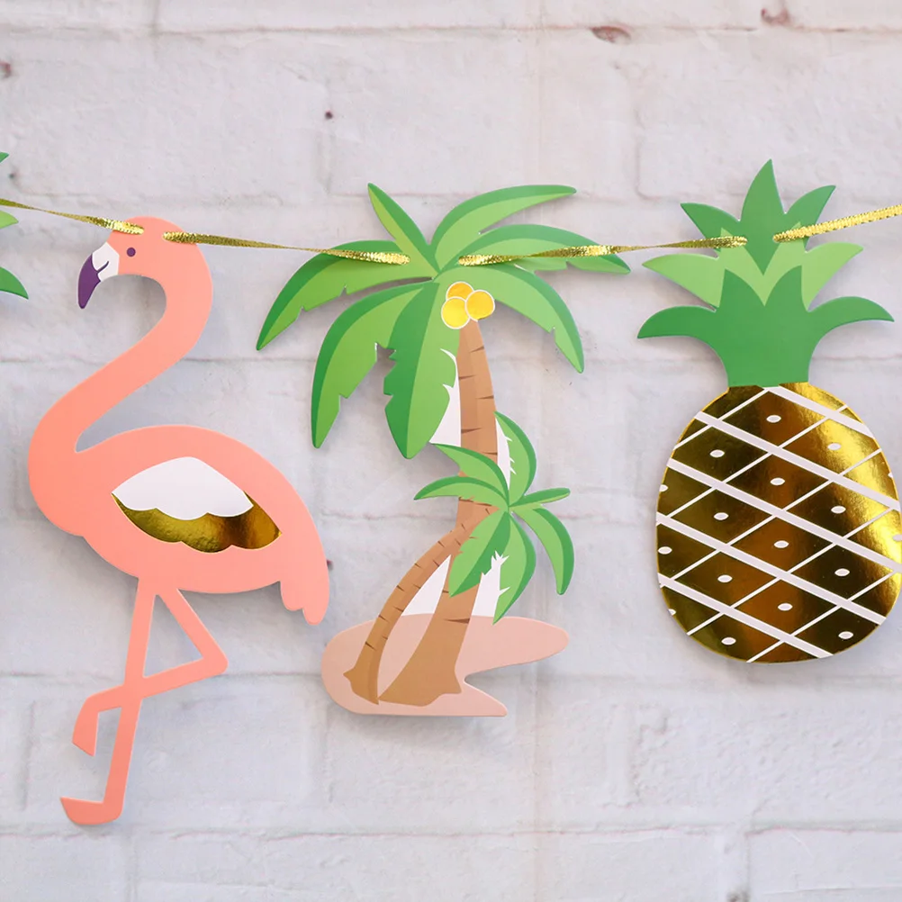 

Flamingo Garlands Party Bunting Luau Supplies Tropical Decor Pineapple Banner Summer Beach Garden Pool BBQ Outdoor Jungle
