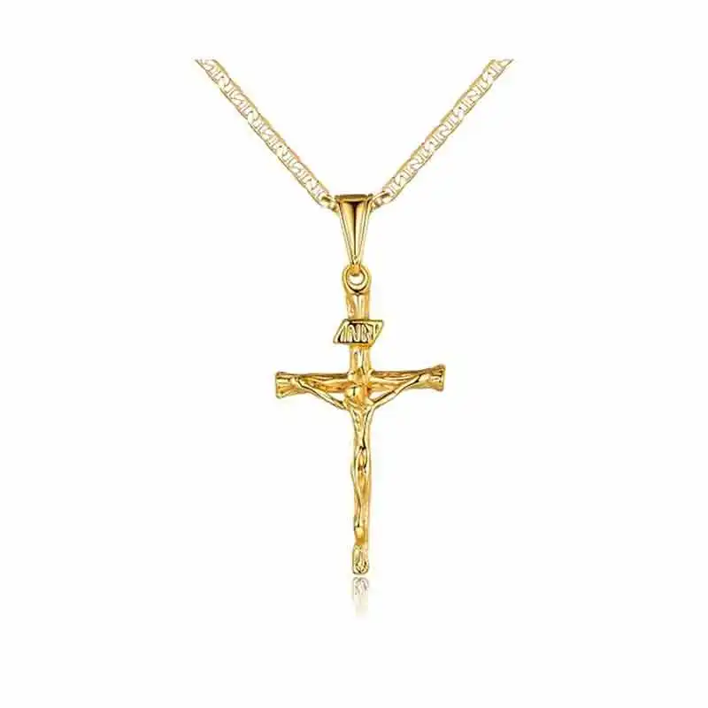 

LB03 Necklace for Women & Men 18K Gold Plated Flat Mariner/Marina 060 3MM Chain Necklace With Cross Pendant