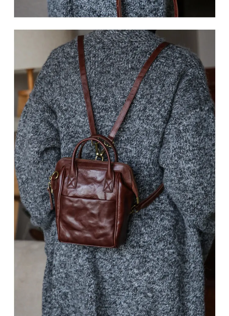 Einfacher, lässiger Damenrucksack aus Rindsleder für Outdoor-Reisen und Partys, luxuriöser, multifunktionaler Rucksack aus echtem Leder für Damen. – Detail 8