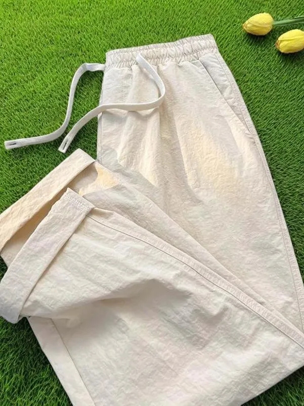 

Cotton Linen Men's Summer Thin Casual Pants Straight Loose Long Trousers Wide Leg Workwear Sports Pants High Waist Elastic