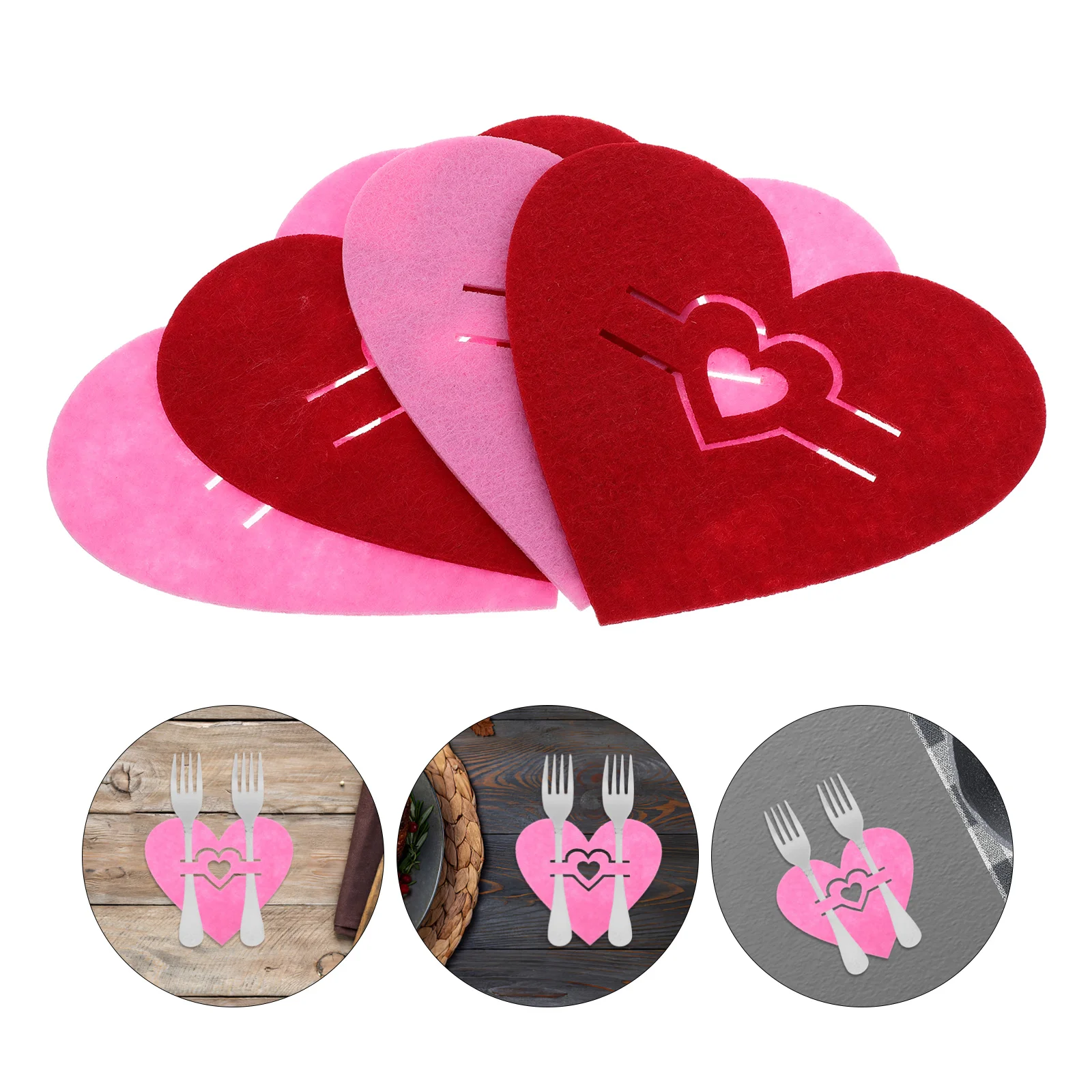 

4Pcs Valentine's Day Heart Shaped Silverware Pouch Cutlery Holder Fork Bag Wedding Dinner Table Decor Romantic Holiday Party