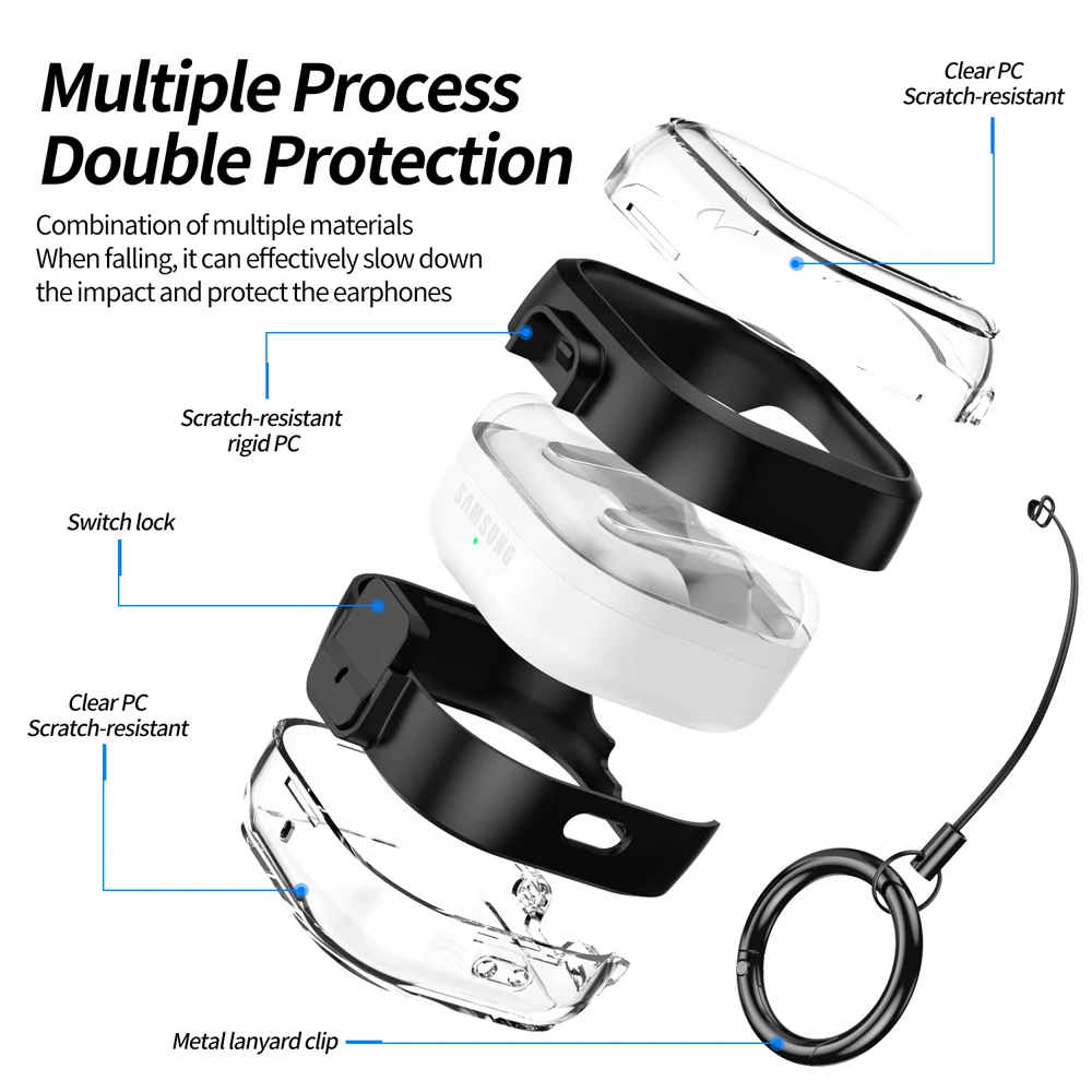 Security Lock Transparent Cover For Samsung Galaxy Buds 4 / Buds 4 Pro Earbuds Protection Case With Keychain For Buzz4 Pro Coque image 2