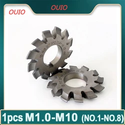 OUIO 1PCS M0.5 M0.75 M1 M1.25 M1.5 M2 M2.5 M3 M4 M5-M10 Modulus PA20 Degrees NO.1-NO.8 HSS Gear Milling Cutter Gear Cutting Tool