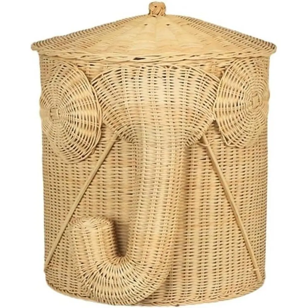 

Корзина для белья из ротанга с крышкой, корзина для белья в виде слона, круглая корзина для одеял, плетеная корзина для хранения ручной работы для гостиной или