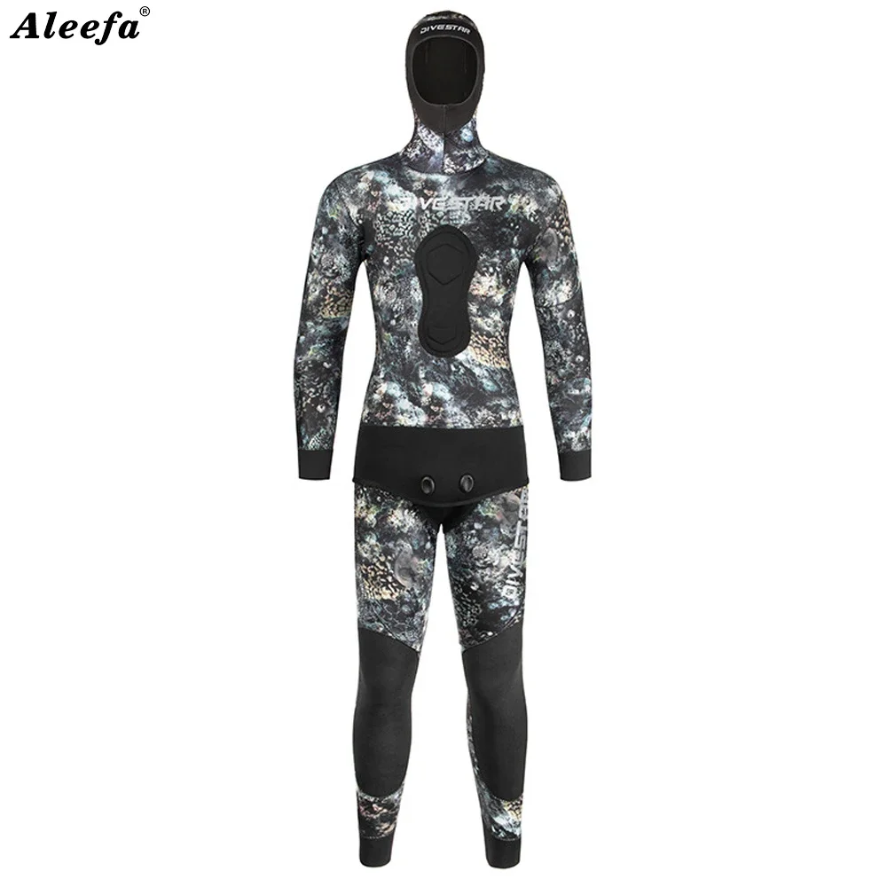 

Mens Spearfishing Wetsuit 3mm 5mm 7mm Neoprene CR Freedive Scauba Diving Open Cell hoodie camouflage two piece Wet suits