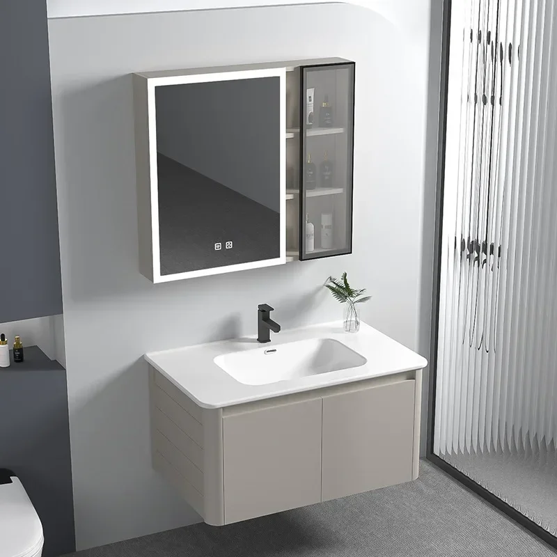 

Aesthetic Aluminum Alloy Bathroom Sink Cabinet Ceramic Integrated WashBasin Bathroom Vanity Organizer Service Home Furniture