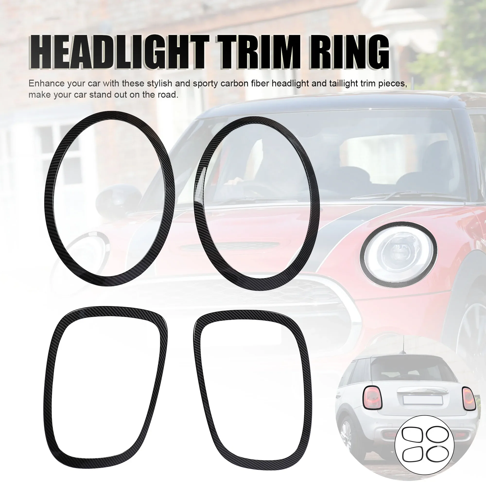 4Pcs/Set Carbon Fiber Pattern Trim Ring for Headlight and Tail Light, Replacement For Mini Cooper F55 F56 F57 JCW