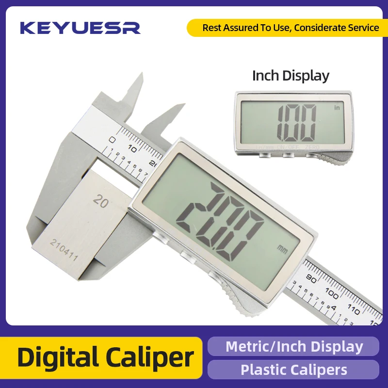 Calibrador Digital de plástico de fibra de carbono, calibrador Vernier electrónico métrico, herramientas de carpintería, micrómetro, instrumentos de medición