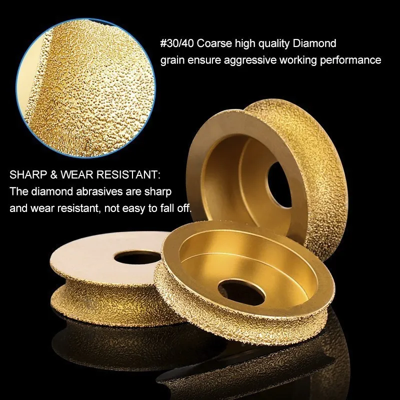 XCAN Dry Vacuum Brazed Diamond Grinding Wheel Edge Profile Grinding Disc for Angle Grinder Bore 20mm Diameter 3inch/75mm