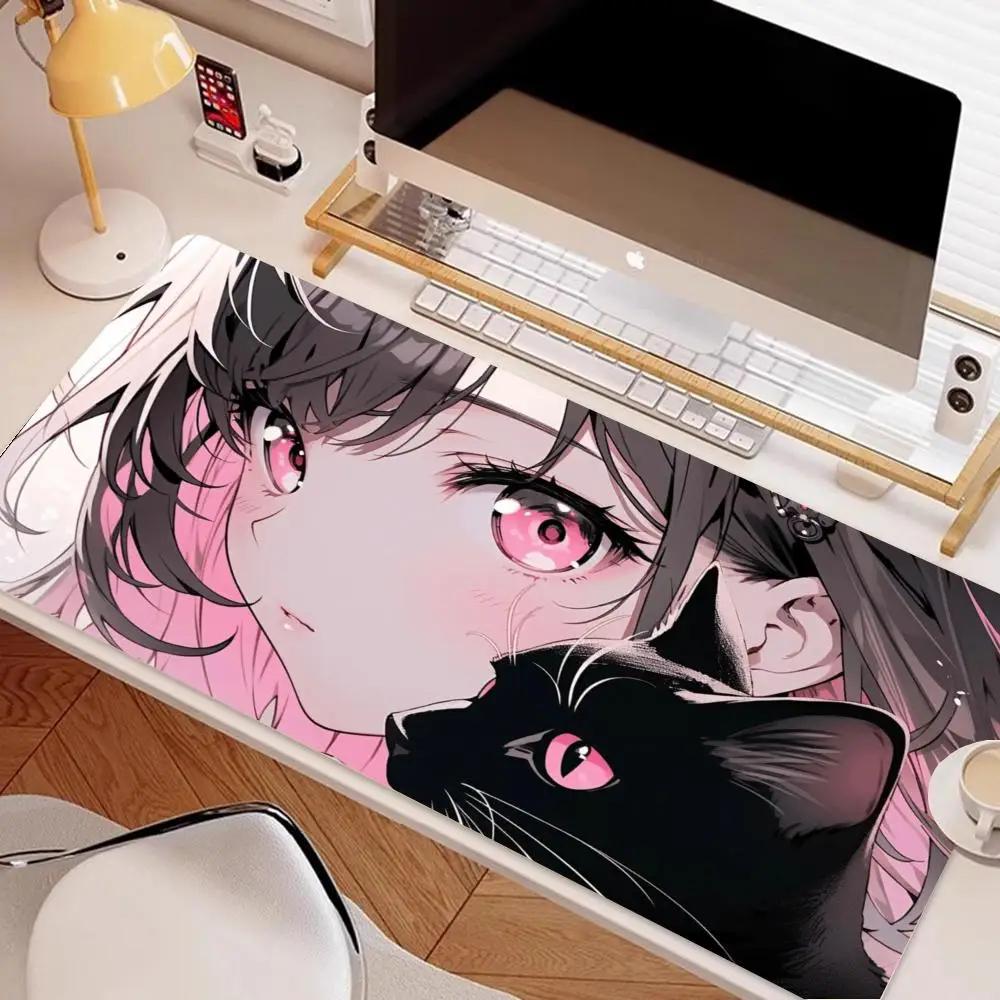 سجادة مكتب جميلة للمكتب وغرفة نوم قطة سوداء مضادة للانزلاق للفتيات والكمبيوتر المكتبي وحصيرة ماوس للكمبيوتر المكتبي