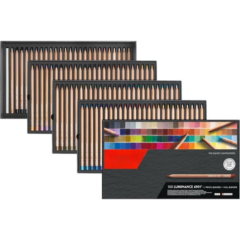 Luminance 6901 Box of 100 Individual Coloured, Artists, Colour Coded Pencils & 1 Full & 1 Pencil Blender,home.