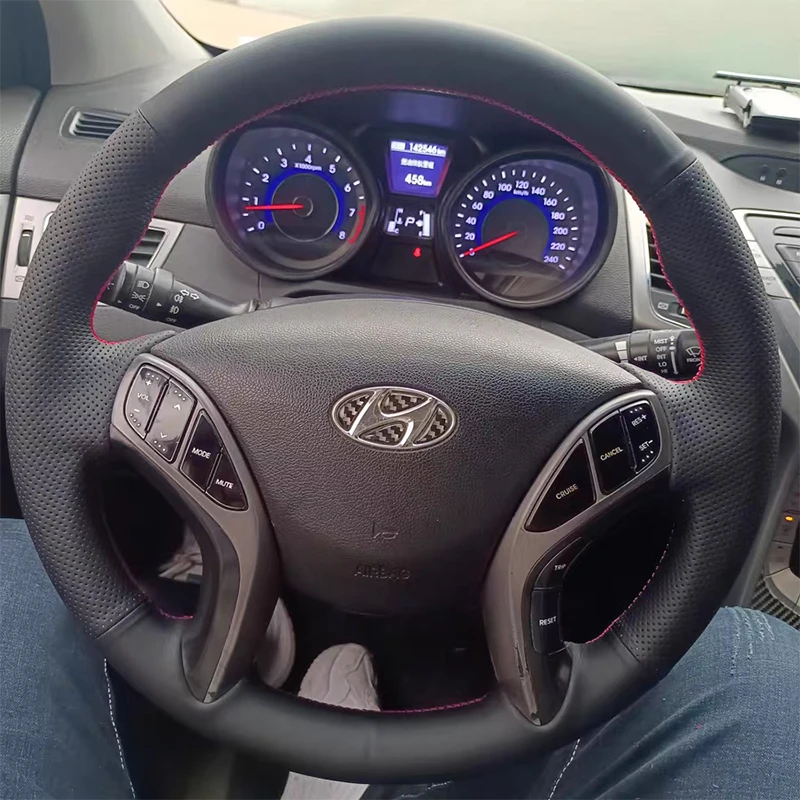 

Customized Briad Steering Wheel Cover for Hyundai Elantra 2011-2016 Avante i30 2012-2015 2016 Hand Stitched Genuine Leather