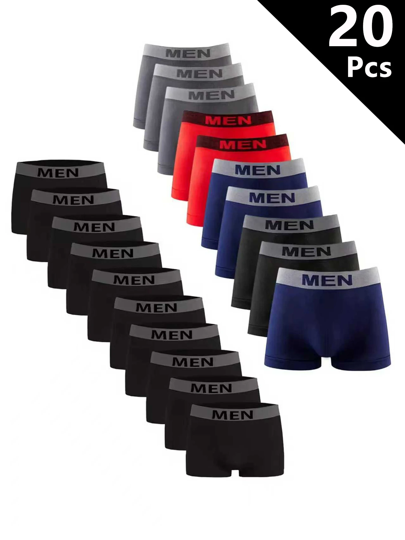 

Набор из 20 мужских повседневных трусов-боксеров для подростков и взрослых: модные, удобные, молодежные, больших размеров