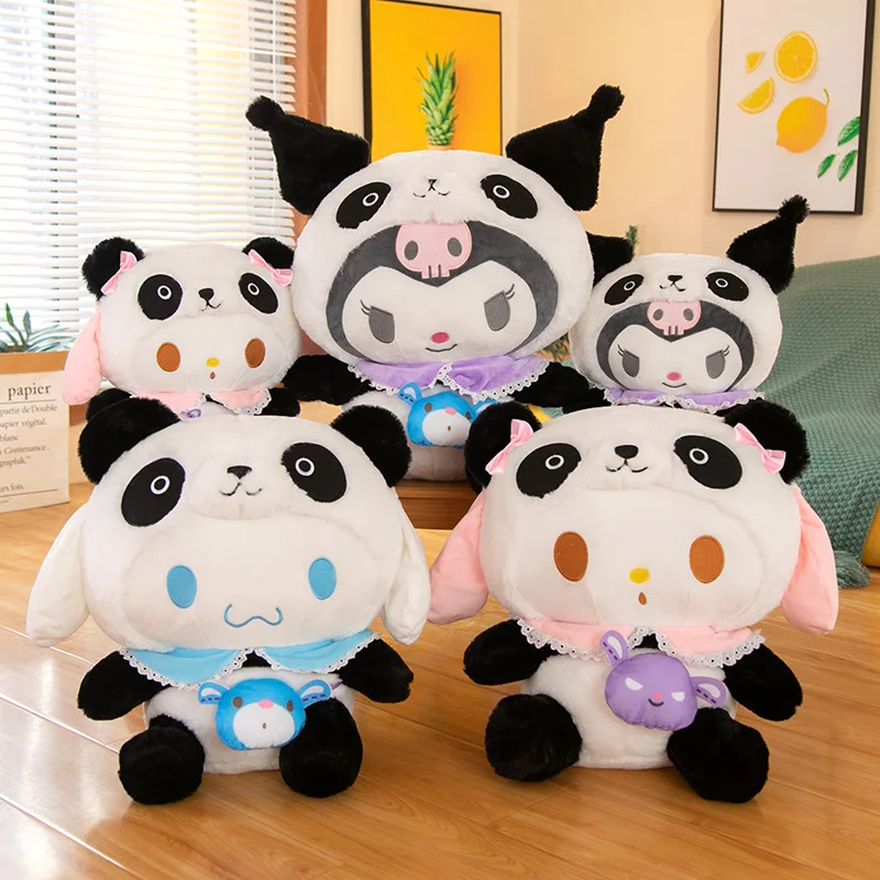 35/50/60cm Sanrio New Transformed Panda Kuromi Doll Pillow Cute Melody Cinnamoroll Dog Large Doll Plush Toys Gifts