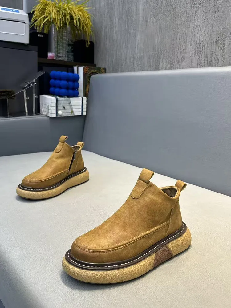 

Повседневные мужские ботинки в британском стиле, мужские ботинки челси с боковой молнией, короткие ботинки на плоской подошве, мужская обувь