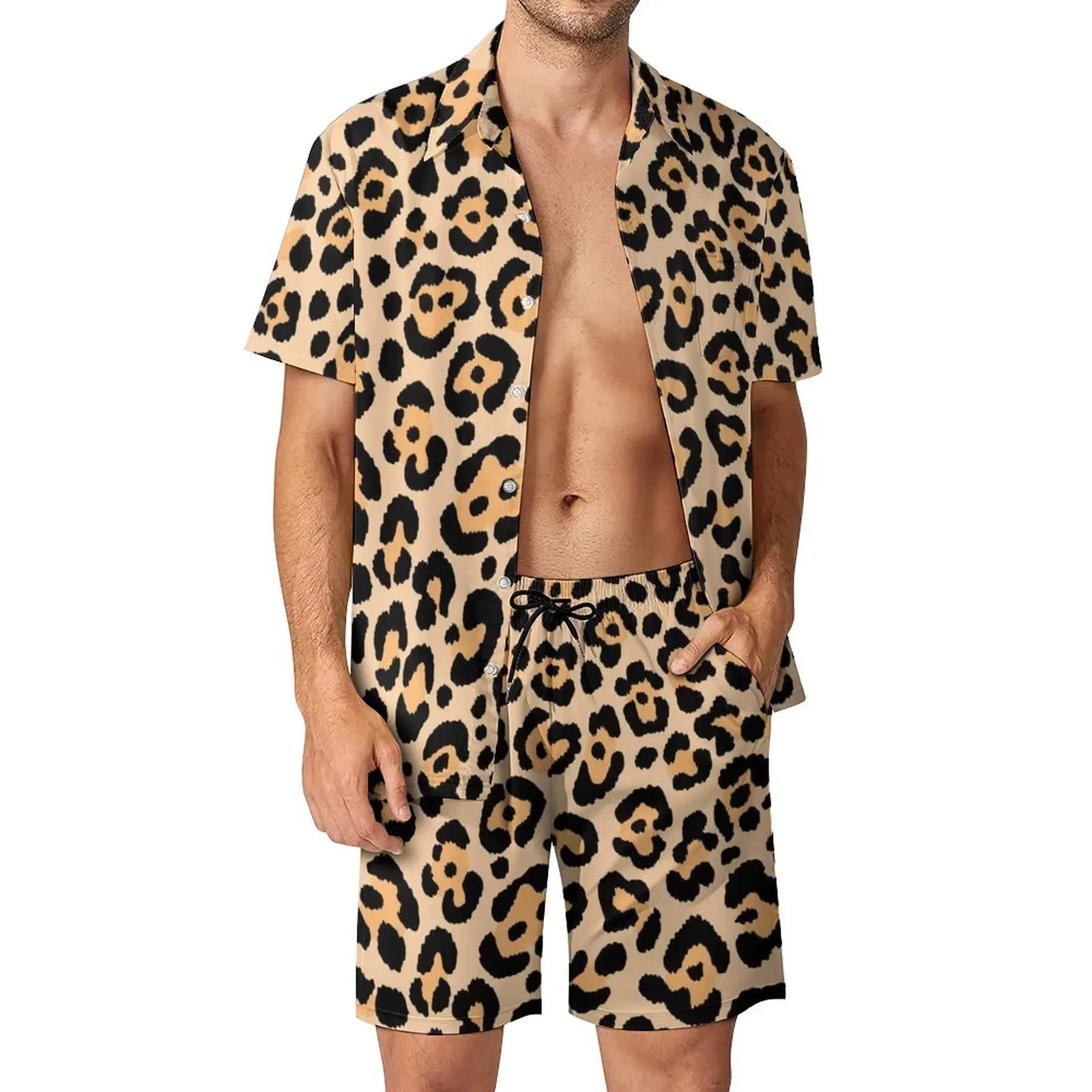 Leopard Shirt 2Pcs Sets 3D Printed Men Casual Fashion Short Sleeves Shirts Oversized Beach Shorts Hawaiian Streetwear Suits