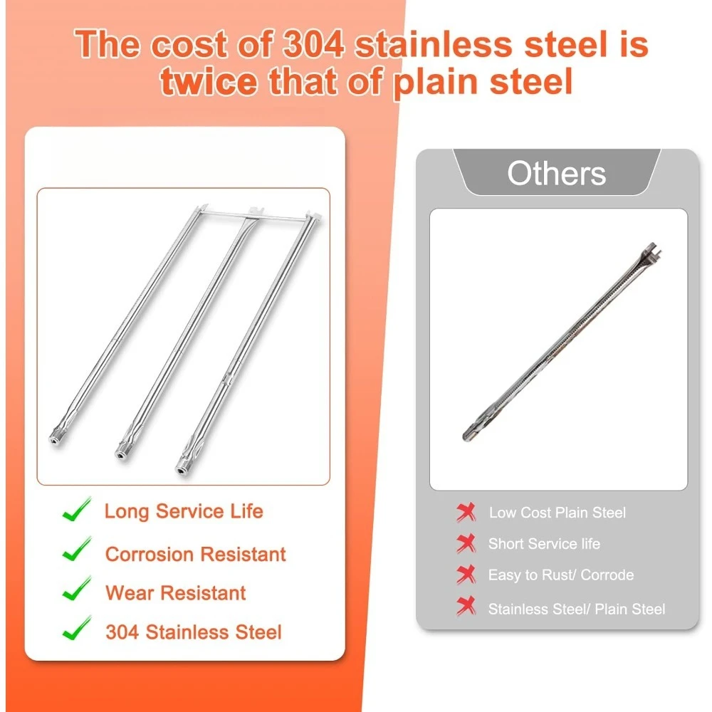 304 الفولاذ المقاوم للصدأ شواية الغاز الموقد لاستبدال ويبر جينيسيس 300 سلسلة الشوايات مع مقابض التحكم الجانبية #4