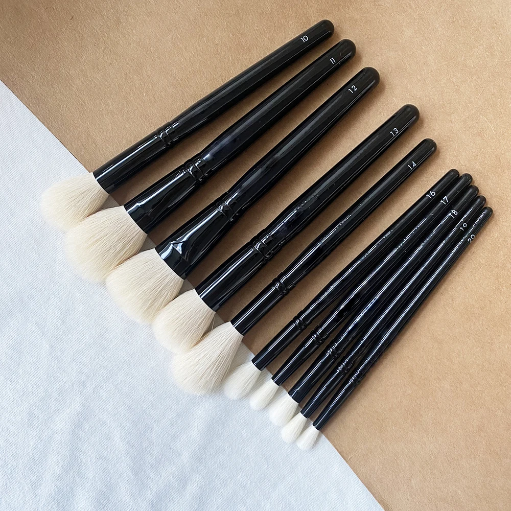 WG Face Makeup Brush Set 10pcs for Powder Cheek Highlight Sculpt Cream Foundation Eyeshadow with Natural Goat Hair