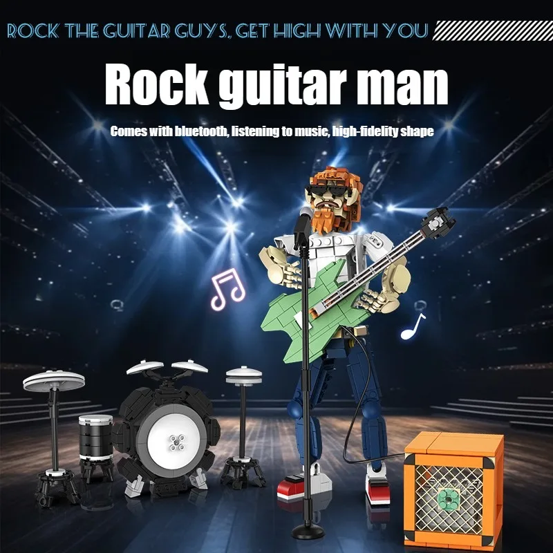 500 pezzi musica creativa Bluetooth chitarra elettrica e banda di chitarra blocchi di costruzione giocattoli da costruzione regalo per bambini bambini