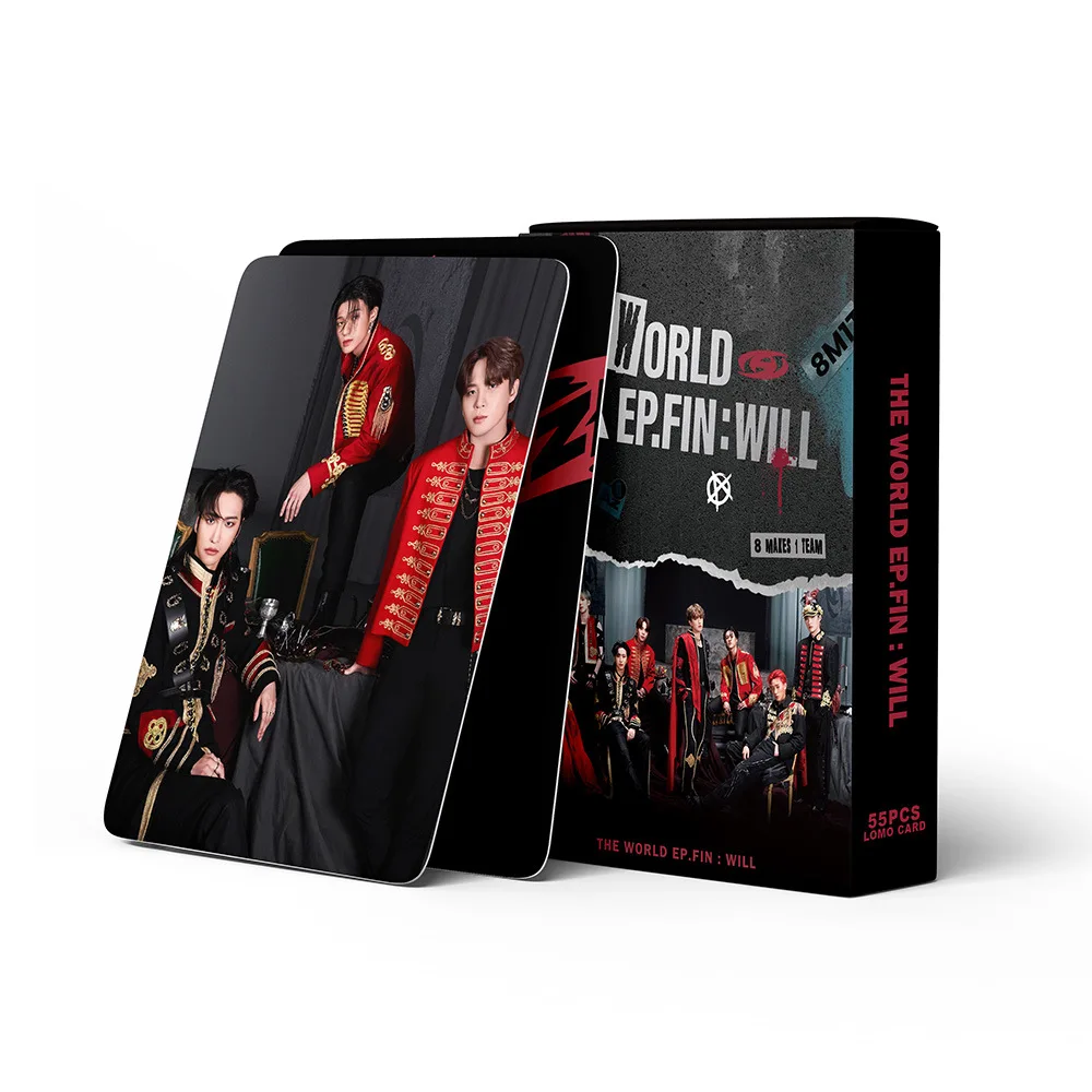 55Pcs/Set Kpop ATEEZ Lomo Cards New Album THE WORLD EP.FIN WILL Photocards Postcard HD Printed Hongjoong Yunho Jongho Fans Gift