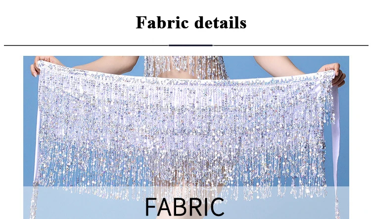 Bauchtanz Top BH Gürtel Set Latin Pailletten Fransen Neckholder Hüftrock Sexy Party Kostüm 4-lagige Quaste Bühnenaufführung Stoffkleidung – Detail 36