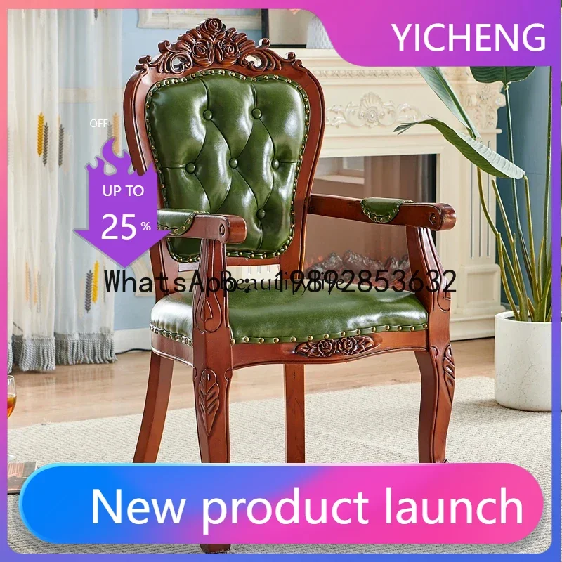 

dining chair solid wood armrest leather simple hotel negotiation backrest adult chair