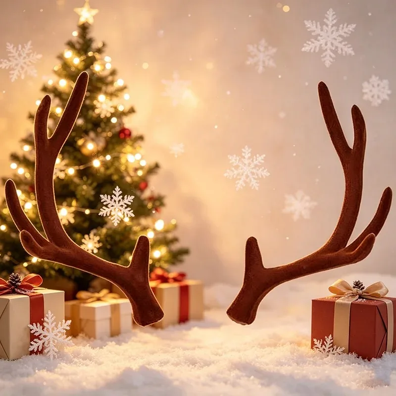 16cm Flocking Plastic Deer Antlers Headband For Christmas Party Xmas Cosplay Holiday Hair Decor DIY Headdress Making Supplies