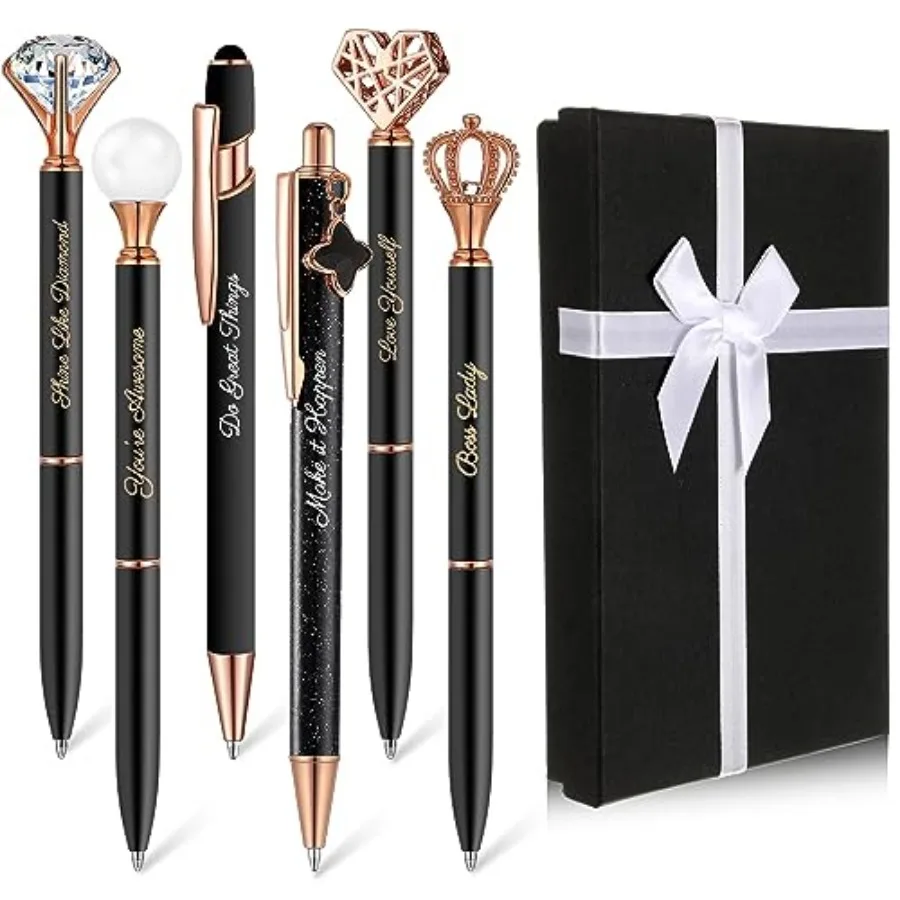 

6 Pcs Fancy Pens for Women Crystal Diamond Pen for Journaling Pretty Glitter Ballpoint with Box Inspirational Gifts for Women G