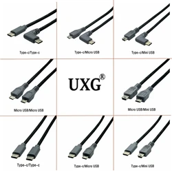 Kabel Micro /Mini USB 50CM 5Pin z męskiego na męskie prostopadły 90 stopni USB 3.1 typu C OTG konwerter Adapter danych 0.25m 1m