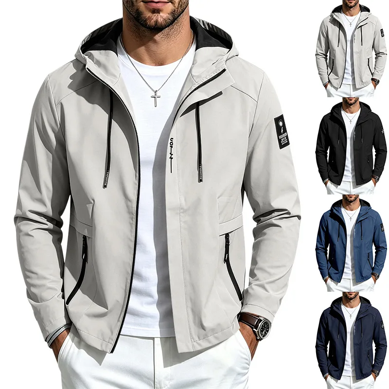 European and American Cross-Border Autumn Men's Thin Loose Outdoor Sports Hooded Jacket Casual Jacket Top