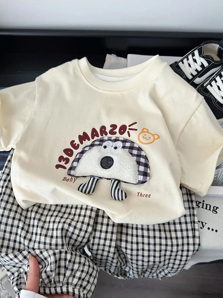 

Милый мультяшный детский спортивный костюм свободного кроя для девочек, повседневная летняя одежда, новинка 2025 года, в корейском стиле