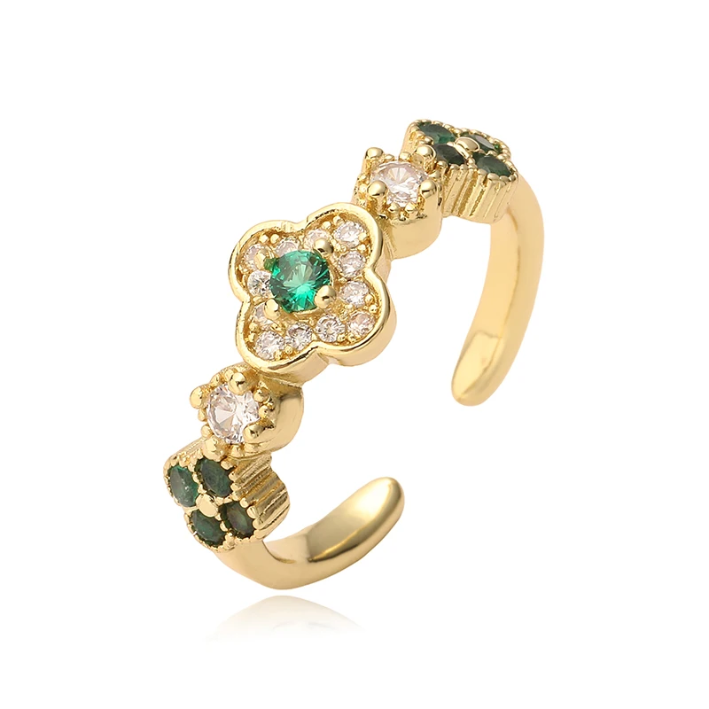 HECHENG ، خاتم زهرة نحاسي مطلي بالذهب عيار 18 قيراط مع حجر تشيكوسلوفاكيا لونين الربط مجوهرات السيدات خاتم الزواج مجوهرات الاتجاه