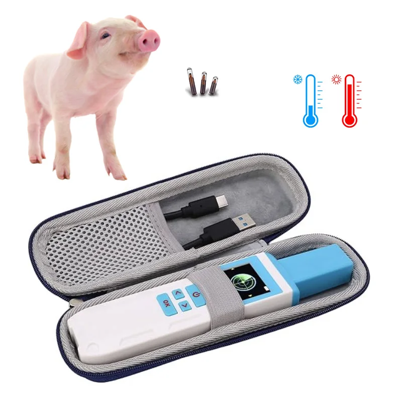 หมูฟาร์มหมู ISO11784 FDX-B,HDX,FDX-A สัตว์ ID เครื่องสแกนเนอร์บลูทูธ RFID อุณหภูมิ microchip สําหรับแม่สุนัข
