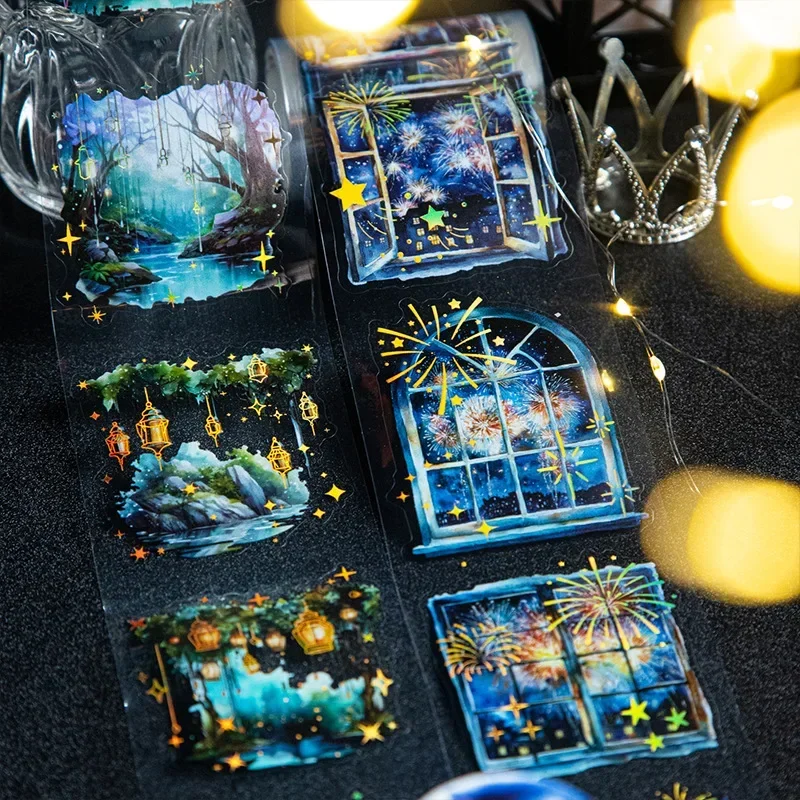 1 Rolle PET-Klebeband Bronzing Firefly Night Series Nightscape Lights Woods Landscaping Collage Adhesives Backing Scrapbook 60 mm * 2 m