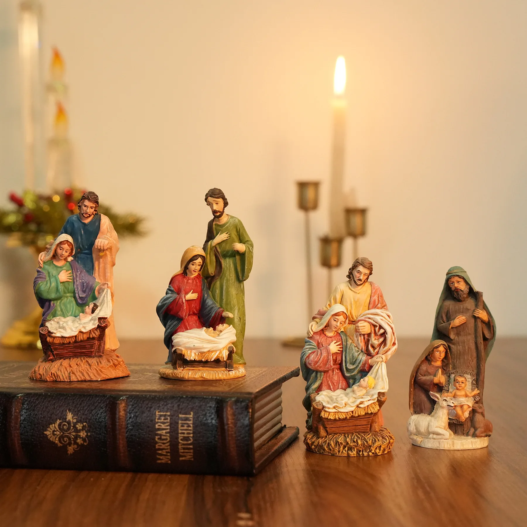 European Religious Nativity Set Resin Figurines, Three Wise Men & Virgin Mary Statue, Church Home Desktop Decor Ornament Gift