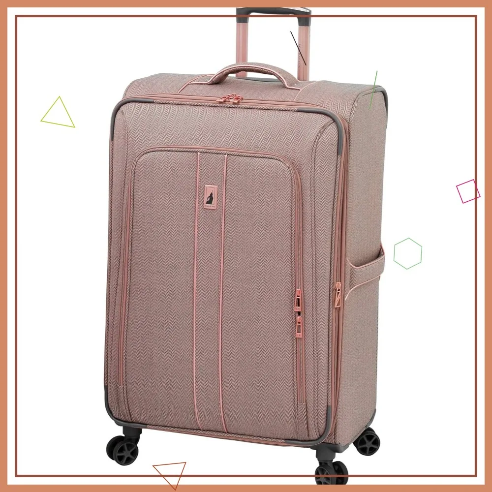 

28-дюймовый чемодан на 8 колесах с розово-угольным узором «ёлочка», прочный и стильный, для путешествий