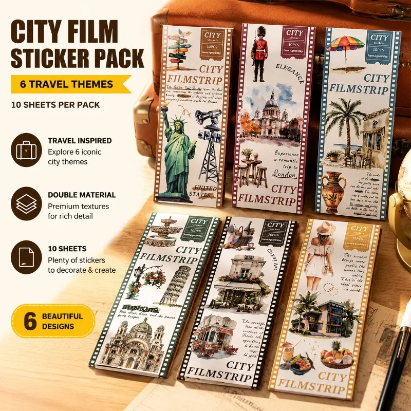 

Wonderful Day Dual Material Sticker Book City Film Series 6 Styles Travel Themed DIY Materials Vintage Aesthetic Decorative